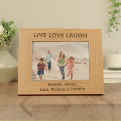 Personalised Live Love Laugh 5x7 Landscape Oak Finish Photo Frame