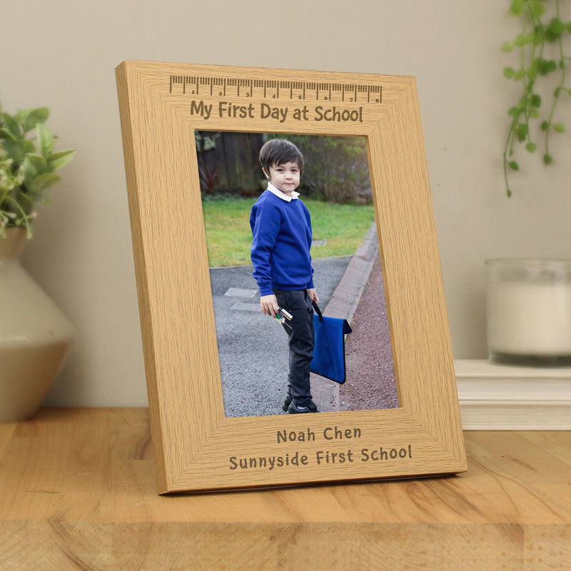 Personalised My First Day at School 5x7 Oak Finish Photo Frame