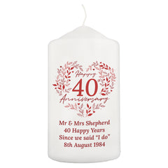 Personalised 40th Ruby Wedding Anniversary Pillar Candle