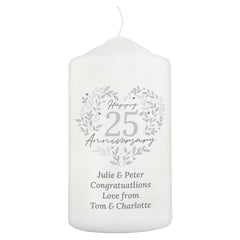 Personalised 25th Silver Wedding Anniversary Pillar Candle