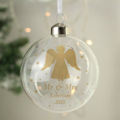 Personalised Gold Angel Glass Bauble