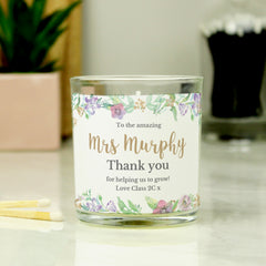 Personalised Floral Watercolour Scented Jar Candle