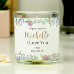 Personalised Floral Watercolour Scented Jar Candle