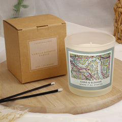 Personalised Present Day Map Compass Scented Jar Candle