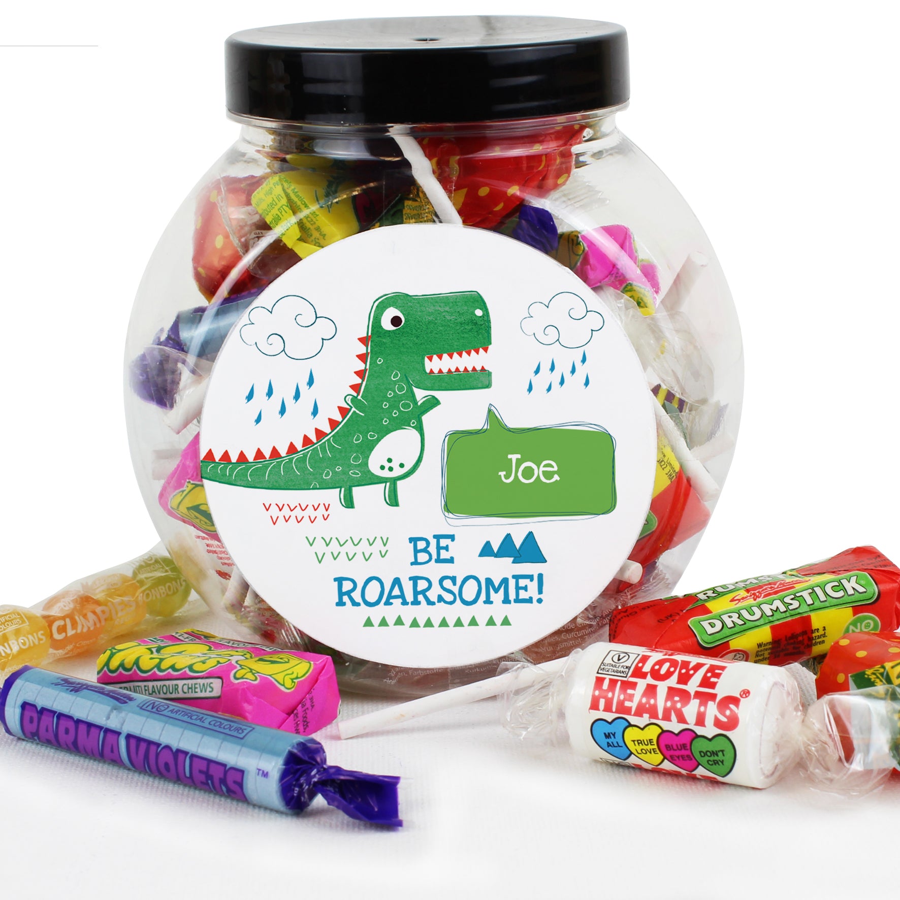 Personalised 'Be Roarsome' Dinosaur Sweet Jar
