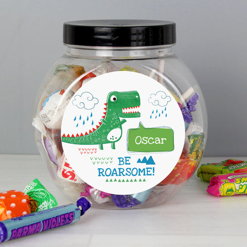 Image of Personalised 'Be Roarsome' Dinosaur Sweet Jar