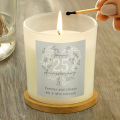 Personalised 25th Silver Wedding Anniversary Candle Jar