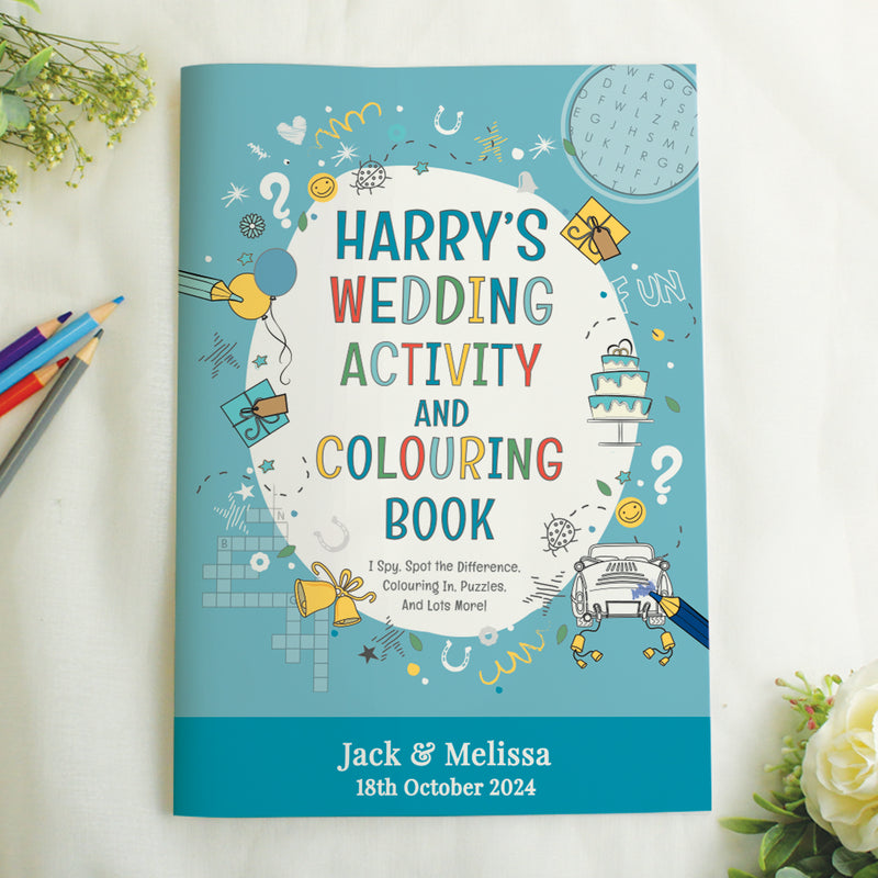 Personalised Blue A4 Wedding Activity & Colouring Book