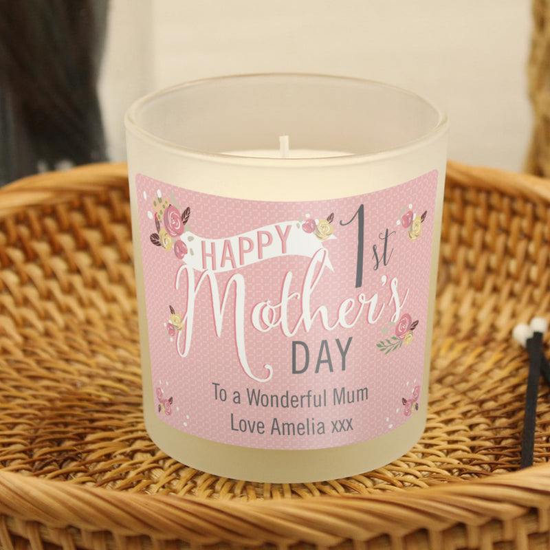 Personalised Floral Bouquet 1st Mothers Day Scented Jar Candle