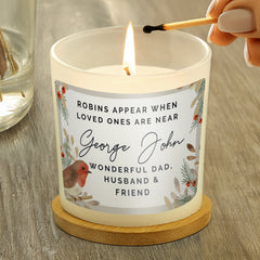 Personalised Robins Appear Memorial Scented Jar Candle