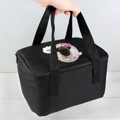 Personalised Rachael Hale Doodle Pug Black Lunch Bag