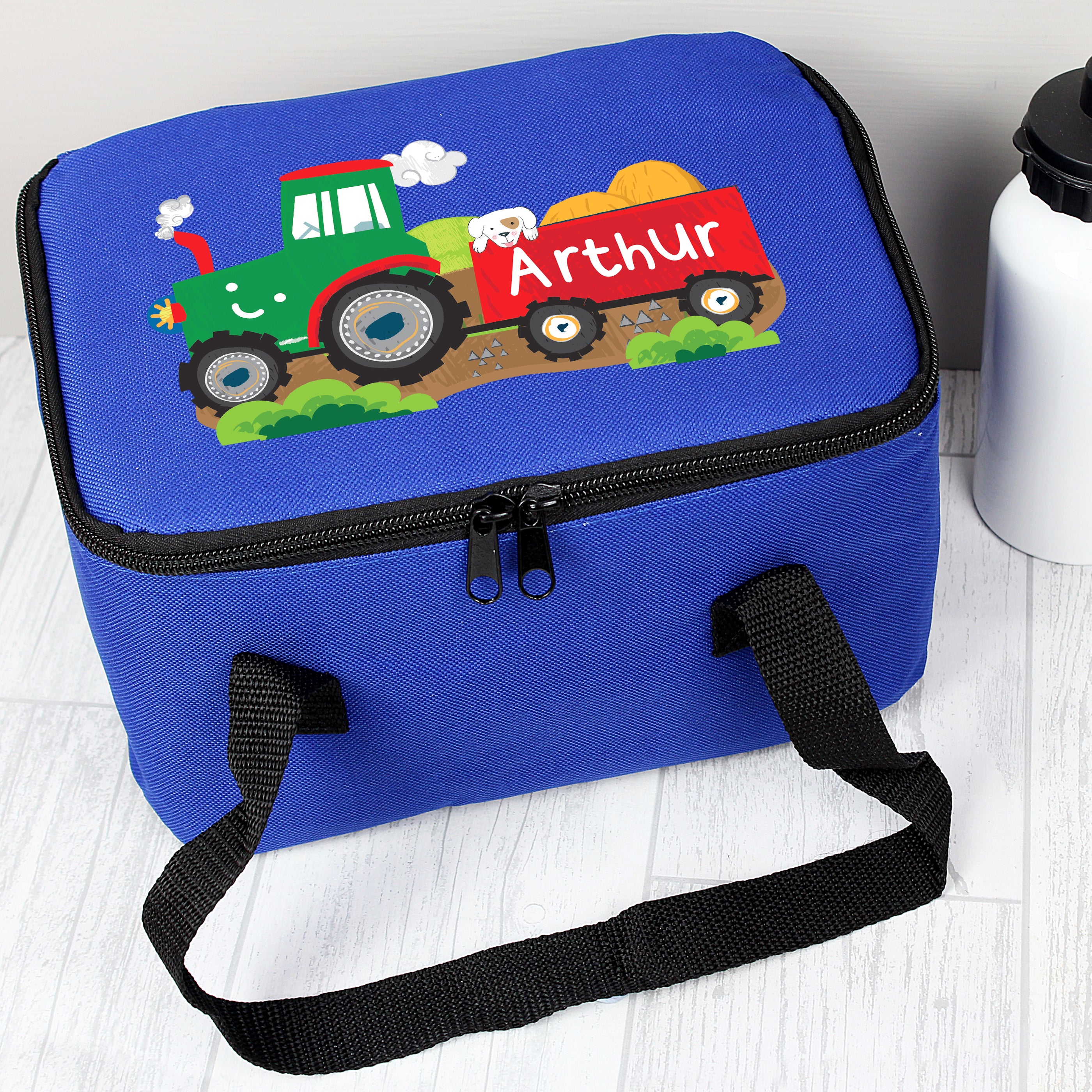 Personalised Tractor Blue Lunch Bag