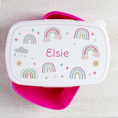 Personalised Rainbow Name Only Pink Lunch Box