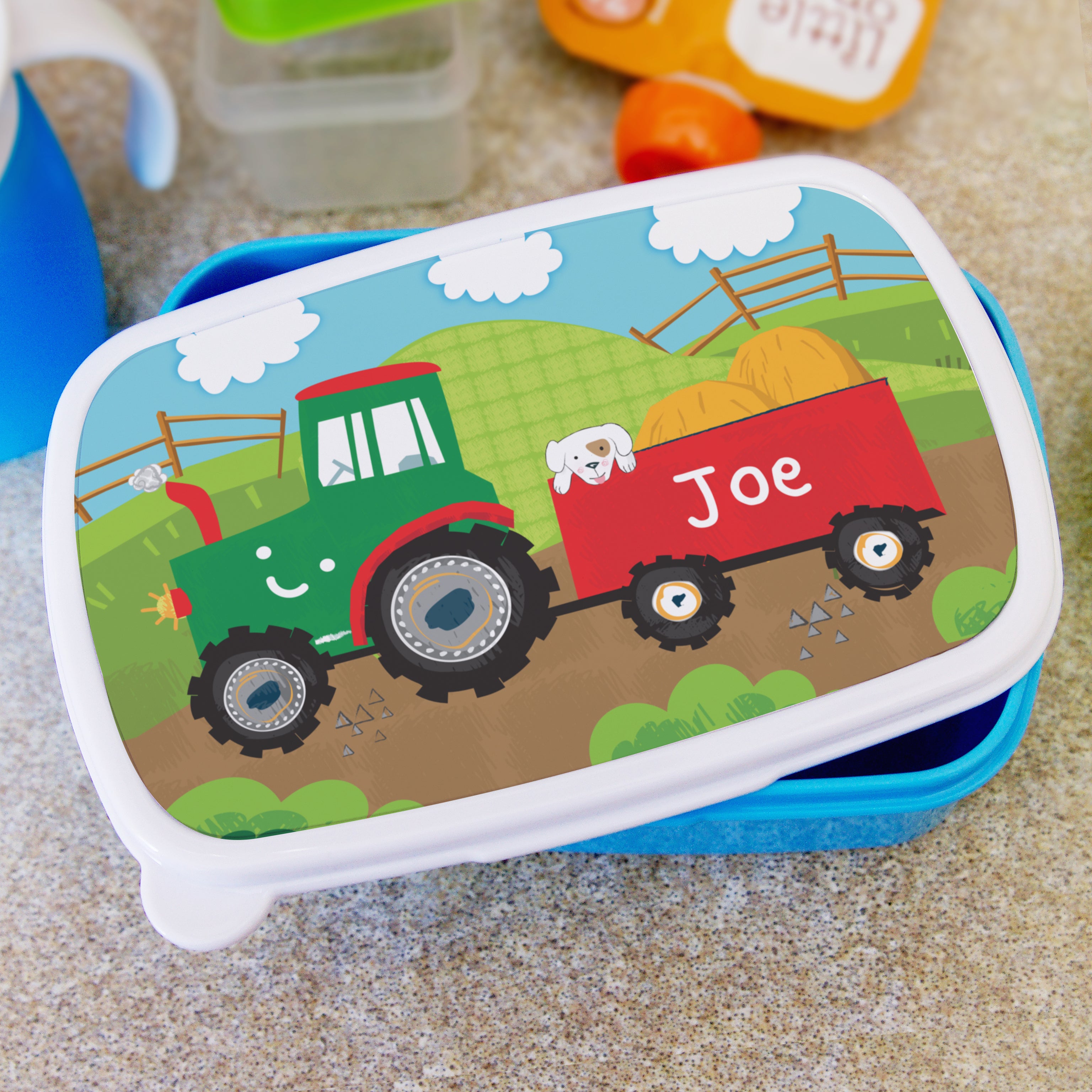 Personalised Tractor Name Only Blue Lunch Box