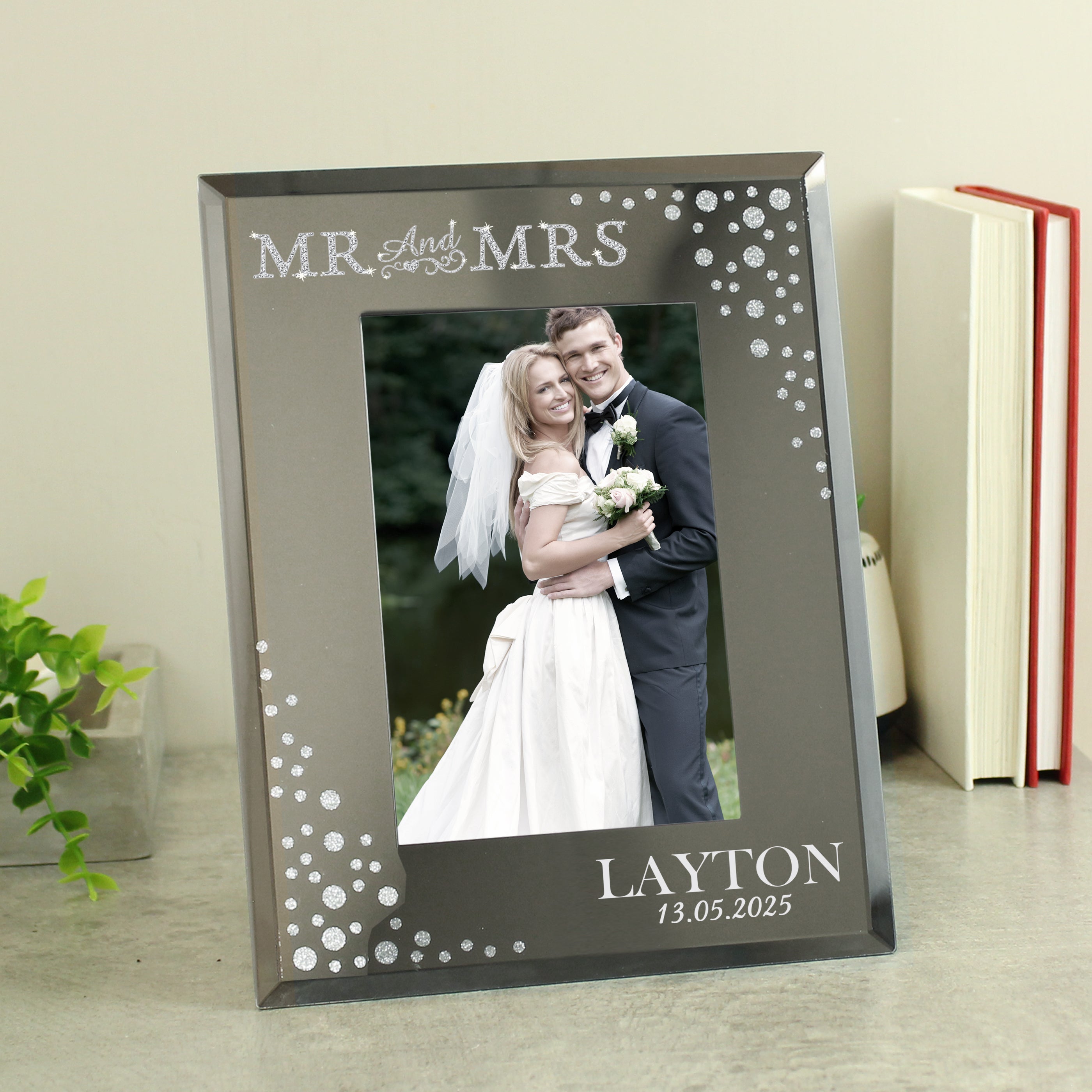 Personalised Mr and Mrs 4x6 Diamante Glass Photo Frame