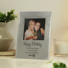 Personalised Heart & Swirl 4x4 Glitter Glass Photo Frame