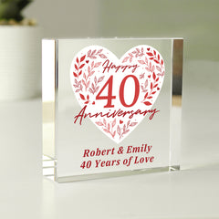 Personalised 40th Ruby Wedding Anniversary Crystal Token