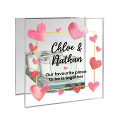 Personalised Hearts Mirrored Glass Tealight Holder