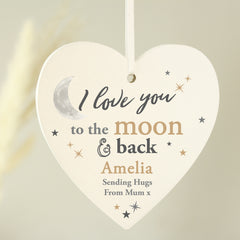 Personalised To the Moon and Back... Wooden Heart Decoration