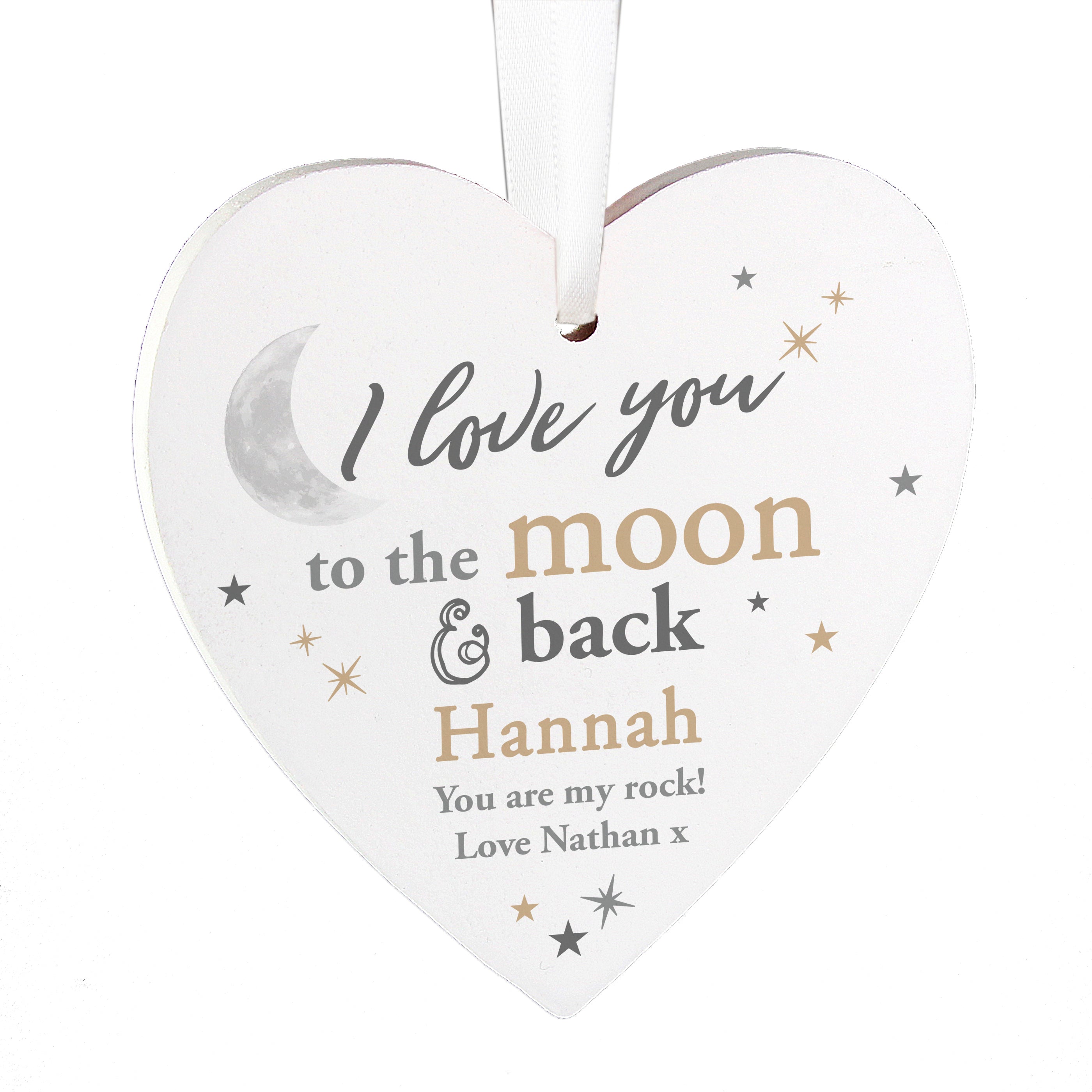 Personalised To the Moon and Back... Wooden Heart Decoration