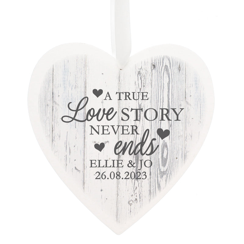Personalised Love Story Large Wooden Heart Decoration
