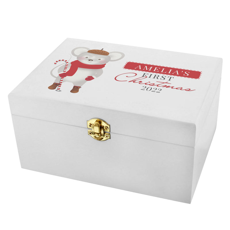 Personalised '1st Christmas' Mouse White Wooden Keepsake Box