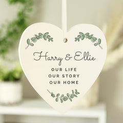 Personalised Botanical Wooden Heart Decoration