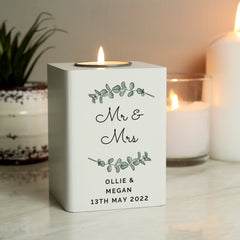 Personalised Botanical White Wooden Tea light Holder