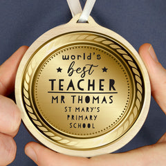 Personalised World's Best Teacher Round Wooden Medal