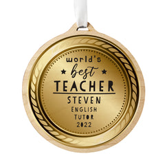 Personalised World's Best Teacher Round Wooden Medal