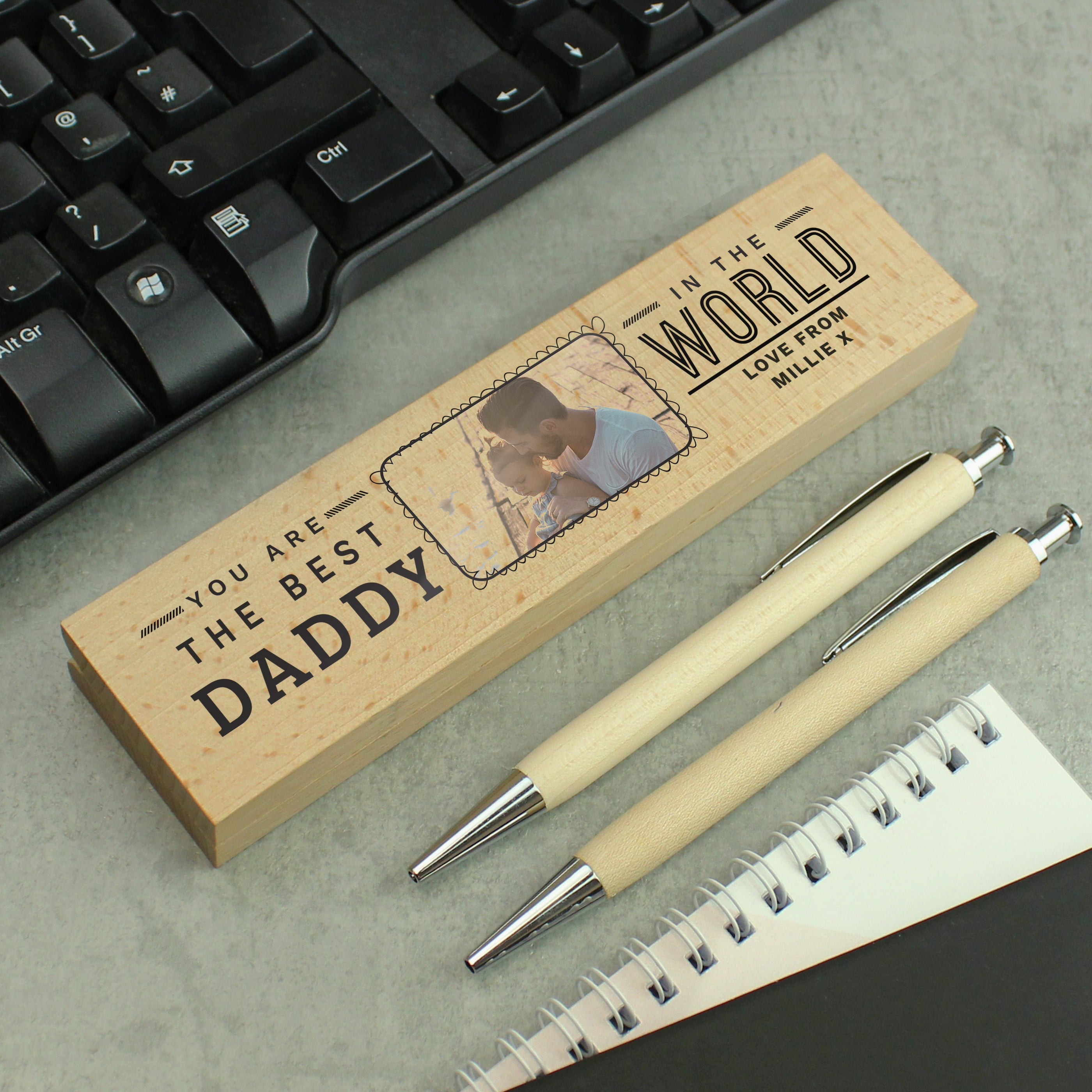 Personalised Best In The World Photo Upload Wooden Pen and Pencil Set