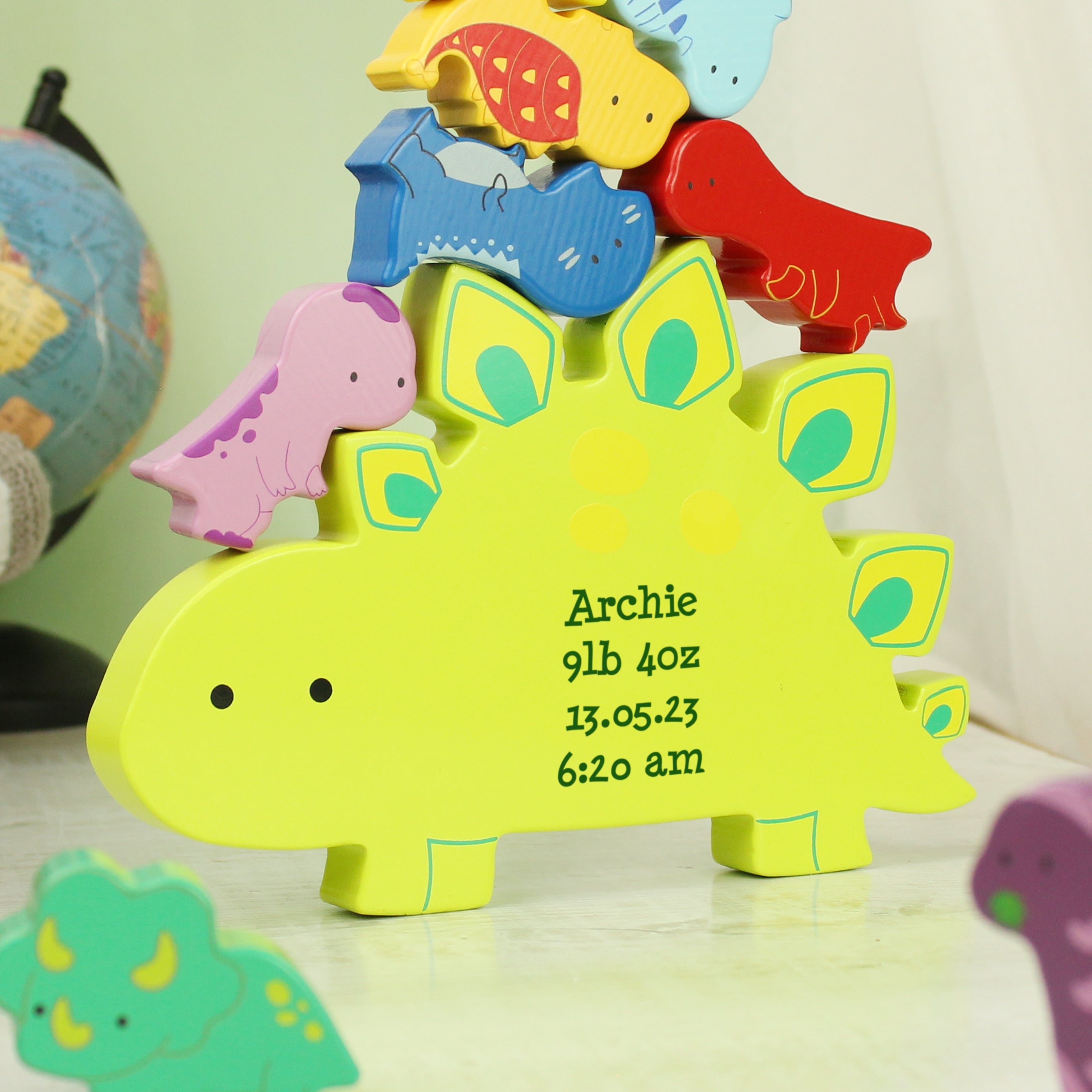 Personalised Free Text Wooden Dinosaur Stacker Toy