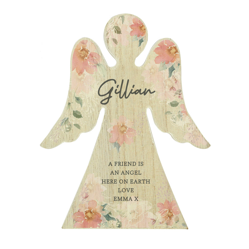 Personalised Floral Wooden Angel Ornament