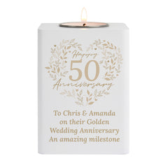 Personalised 50th Golden Wedding Anniversary Tea Light Holder