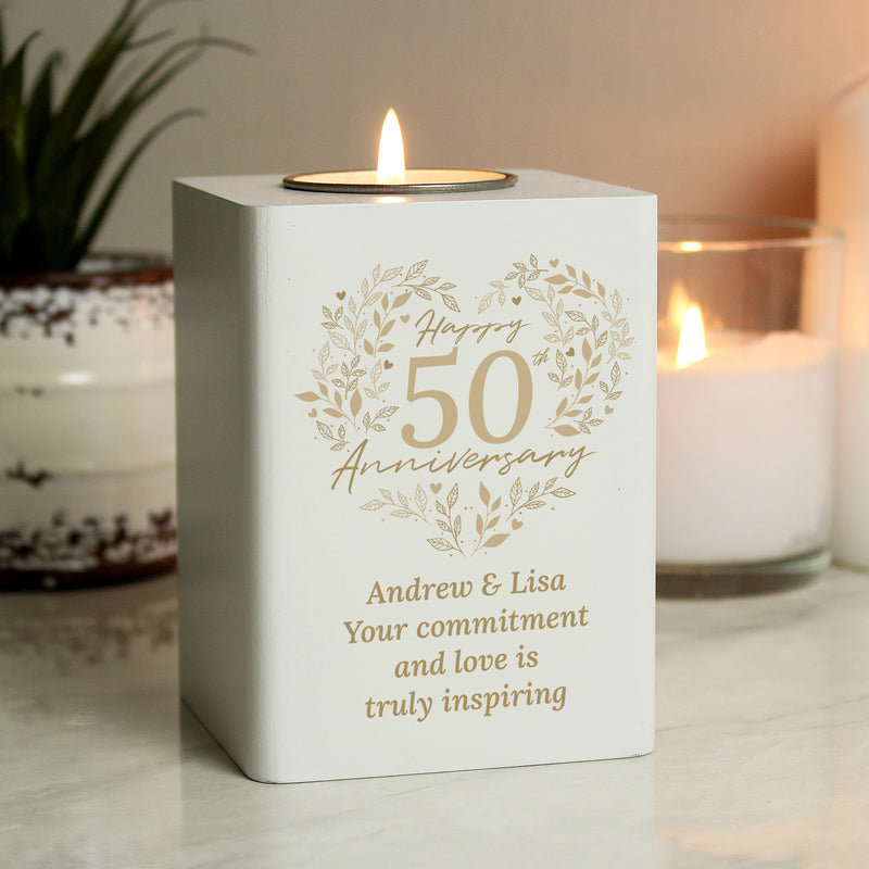 Personalised 50th Golden Wedding Anniversary Tea Light Holder