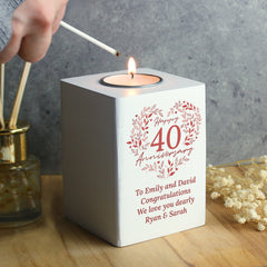 Personalised 40th Ruby Wedding Anniversary Tea Light Holder