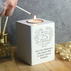 Personalised 25th Silver Wedding Anniversary Tea Light Holder