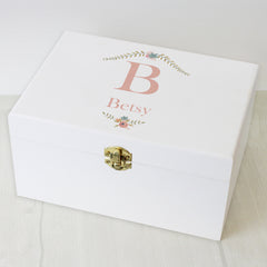 Personalised Floral Bouquet White Wooden Keepsake Box