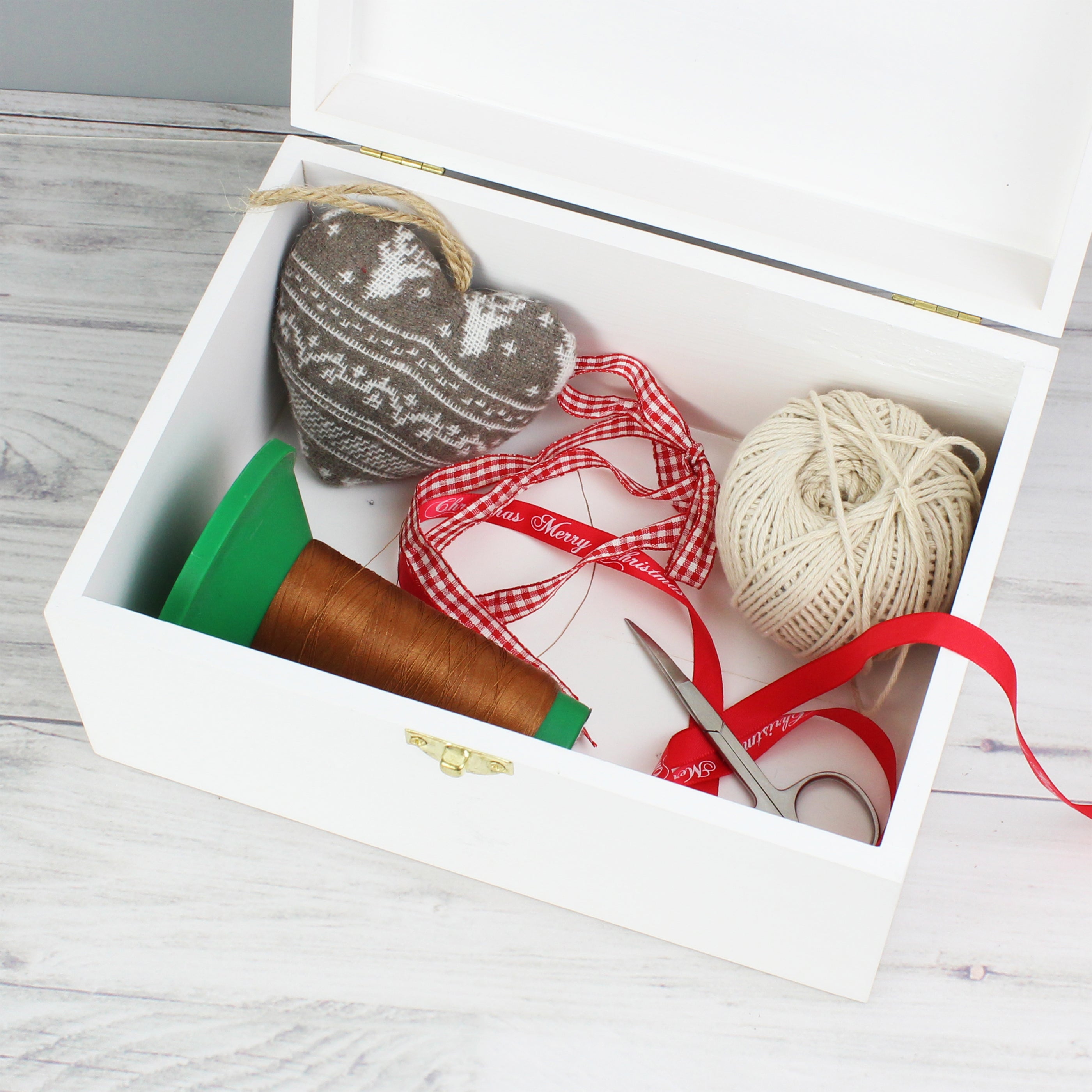 Personalised Sewing Kit White Wooden Keepsake Box