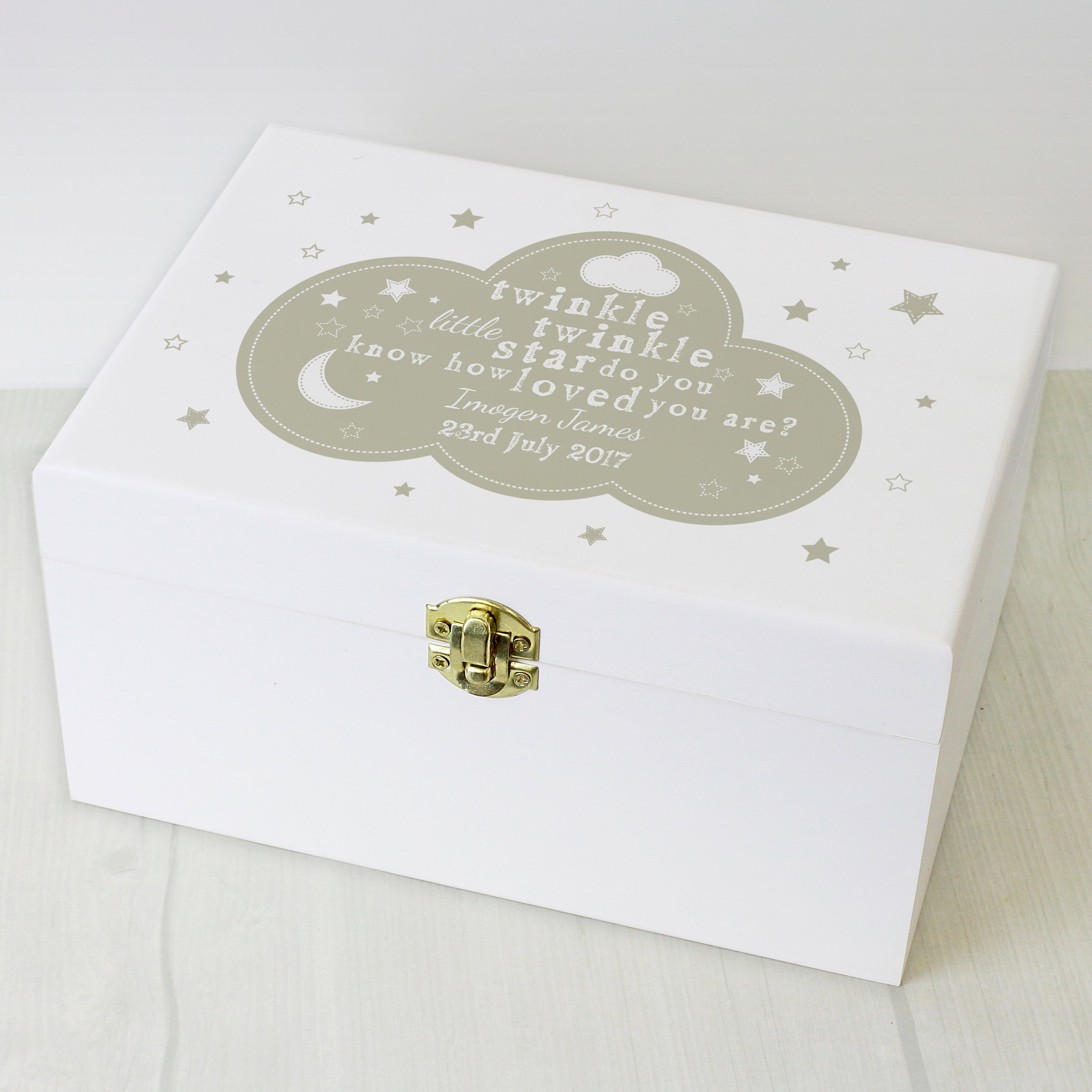 Personalised Twinkle Twinkle White Wooden Keepsake Box