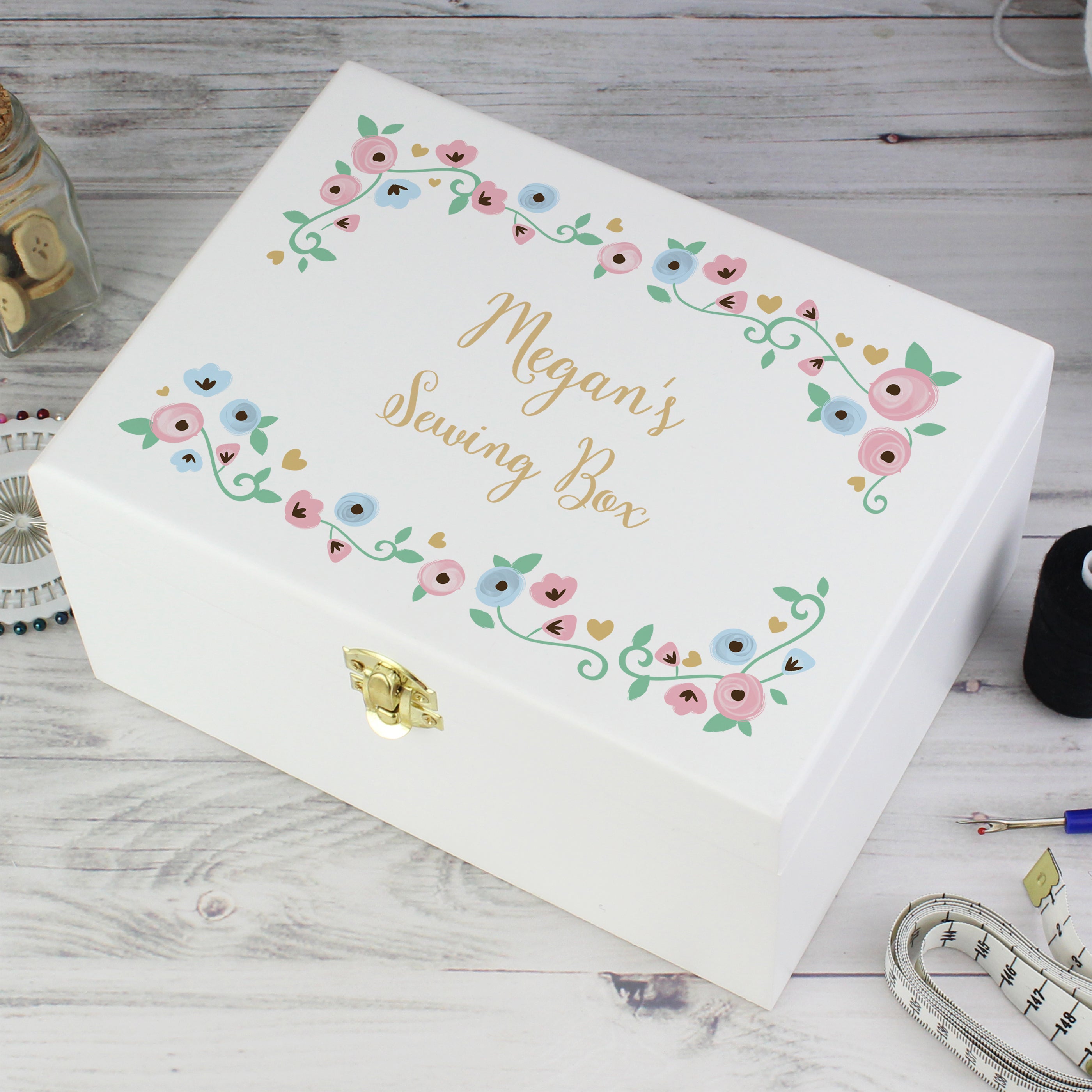 Personalised Fairytale Floral White Wooden Keepsake Box