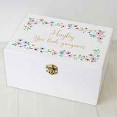 Personalised Fairytale Floral White Wooden Keepsake Box