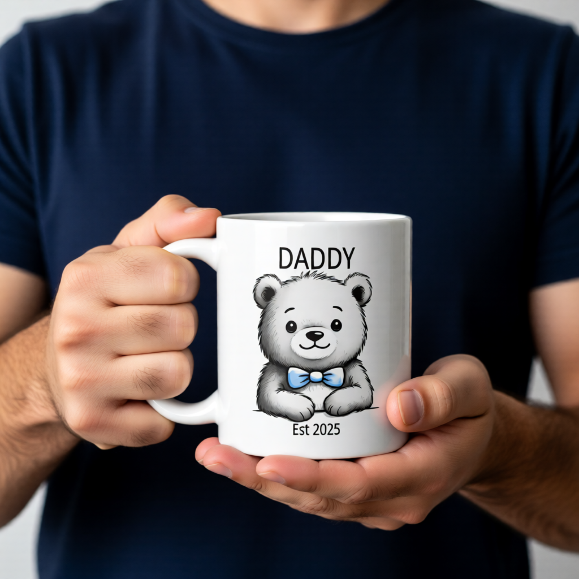 Personalised Daddy Bear Mug - "Daddy [Custom Title] Since [Year/Date]" 11oz White Glossy Ceramic Mug with Cute Bear - Custom Dad Gift