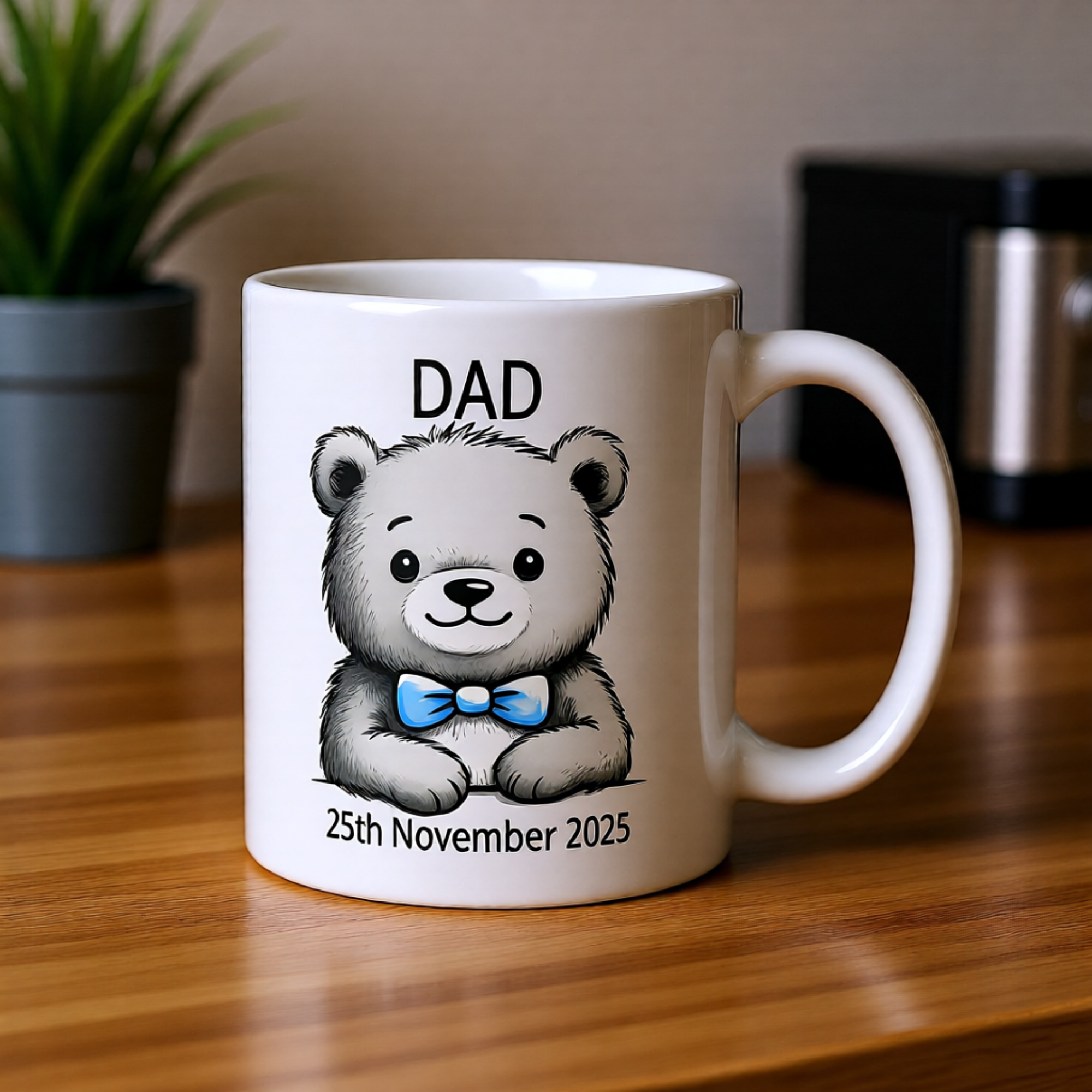 Personalised Daddy Bear Mug - "Daddy [Custom Title] Since [Year/Date]" 11oz White Glossy Ceramic Mug with Cute Bear - Custom Dad Gift