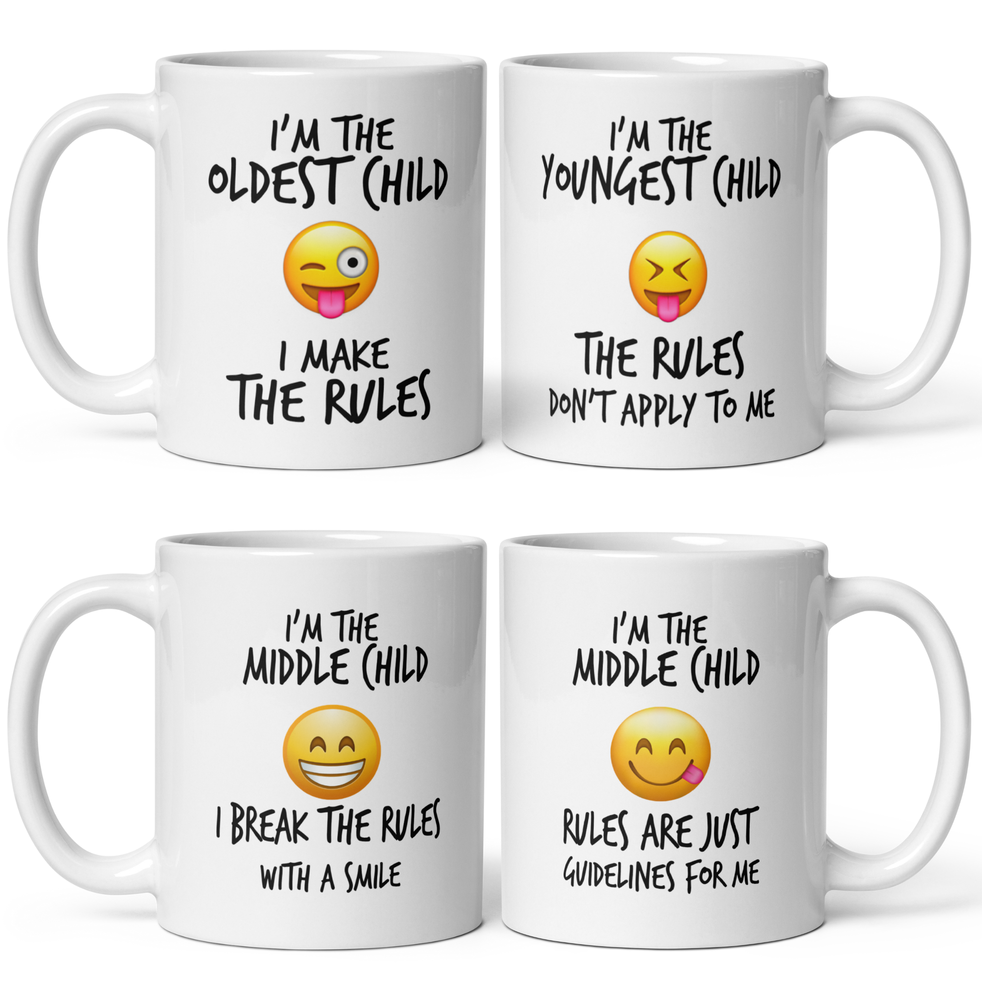 Child Sibling Rules Mug – “I Rule Because…” – 11oz White Glossy Ceramic | Oldest, Middle, Youngest or Sets of 2–5