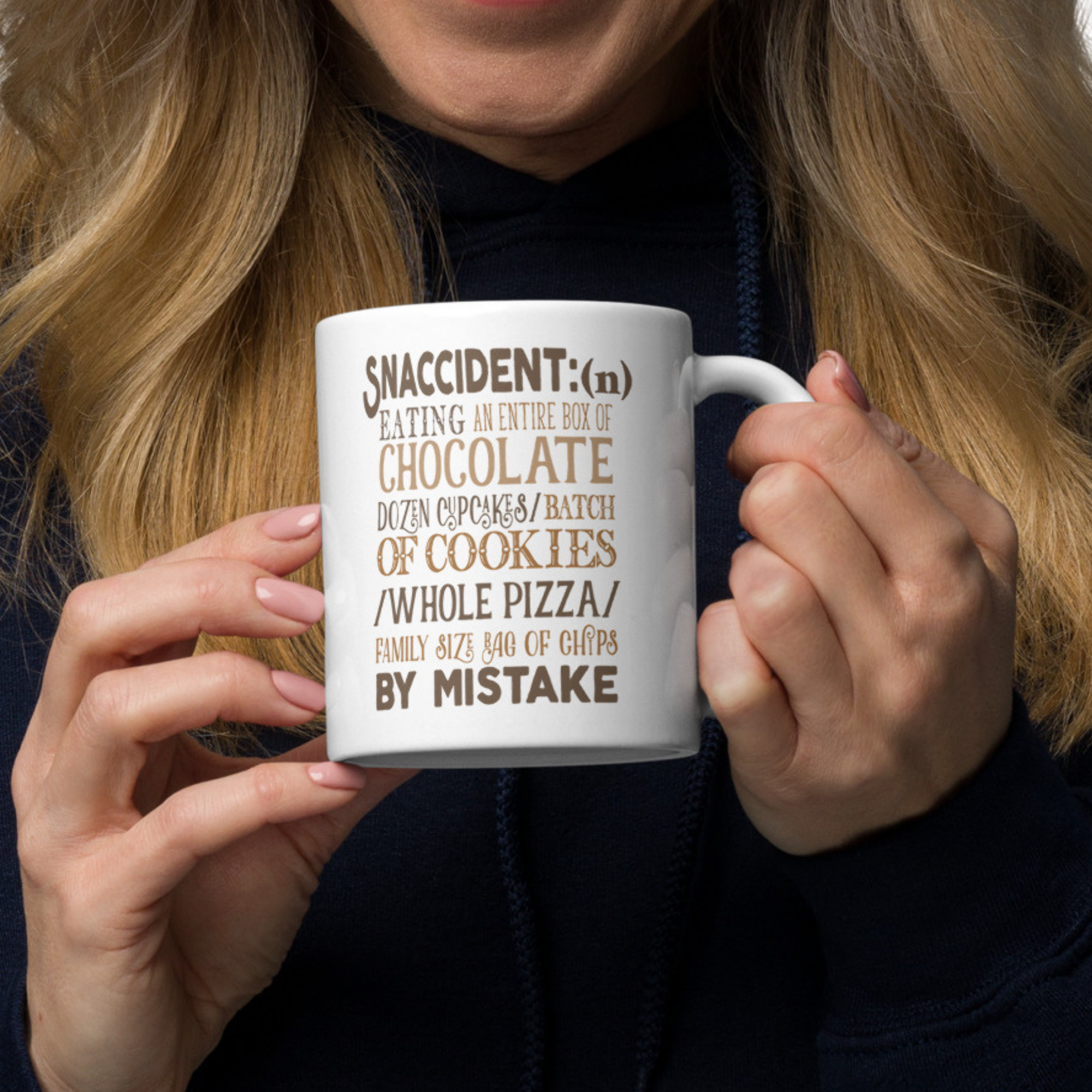 Snaccident 11oz White Glossy Ceramic Mug with Funny Foodie Definition