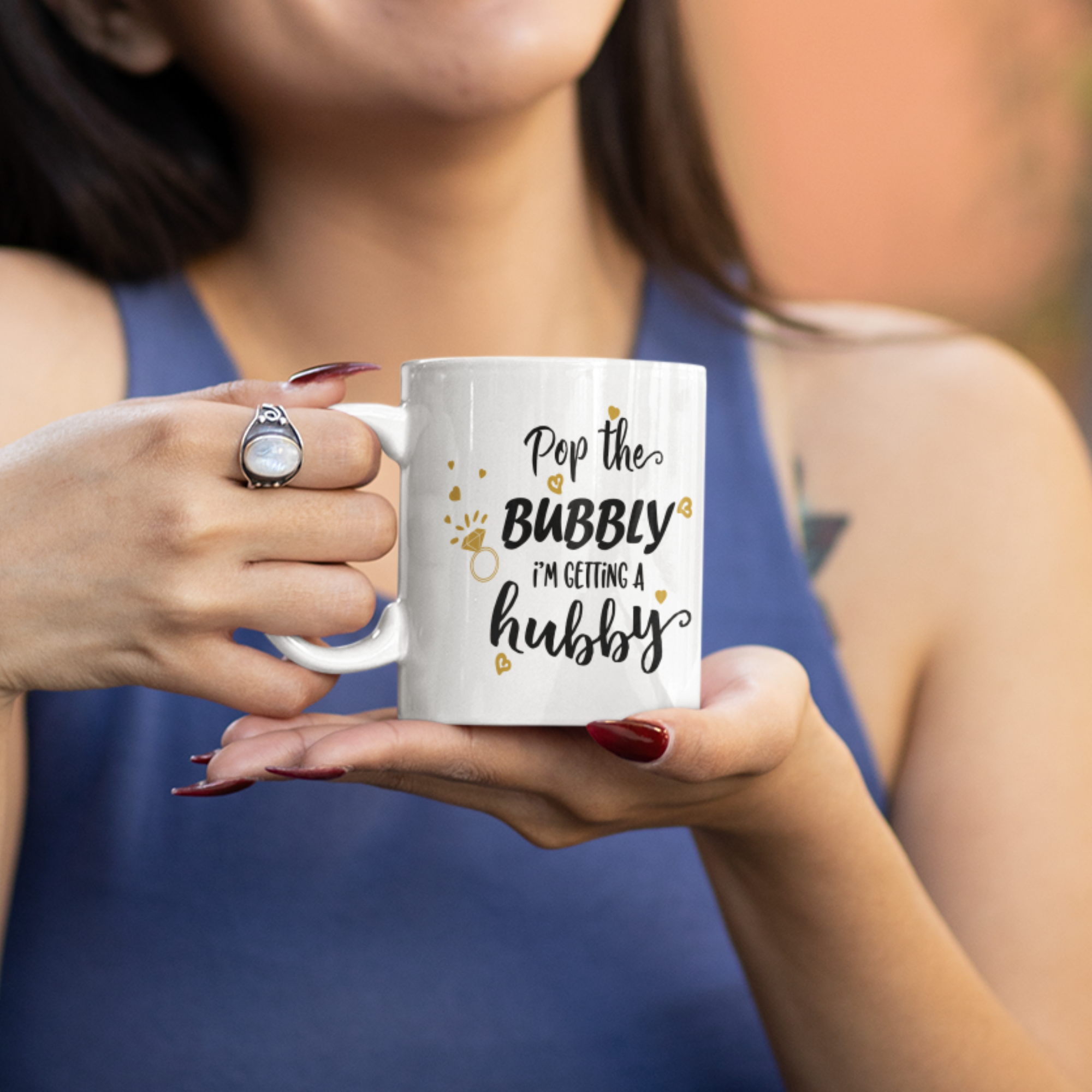 Pop the Bubbly I'm Getting a Hubby 11oz White Glossy Ceramic Mug with Bridal Design