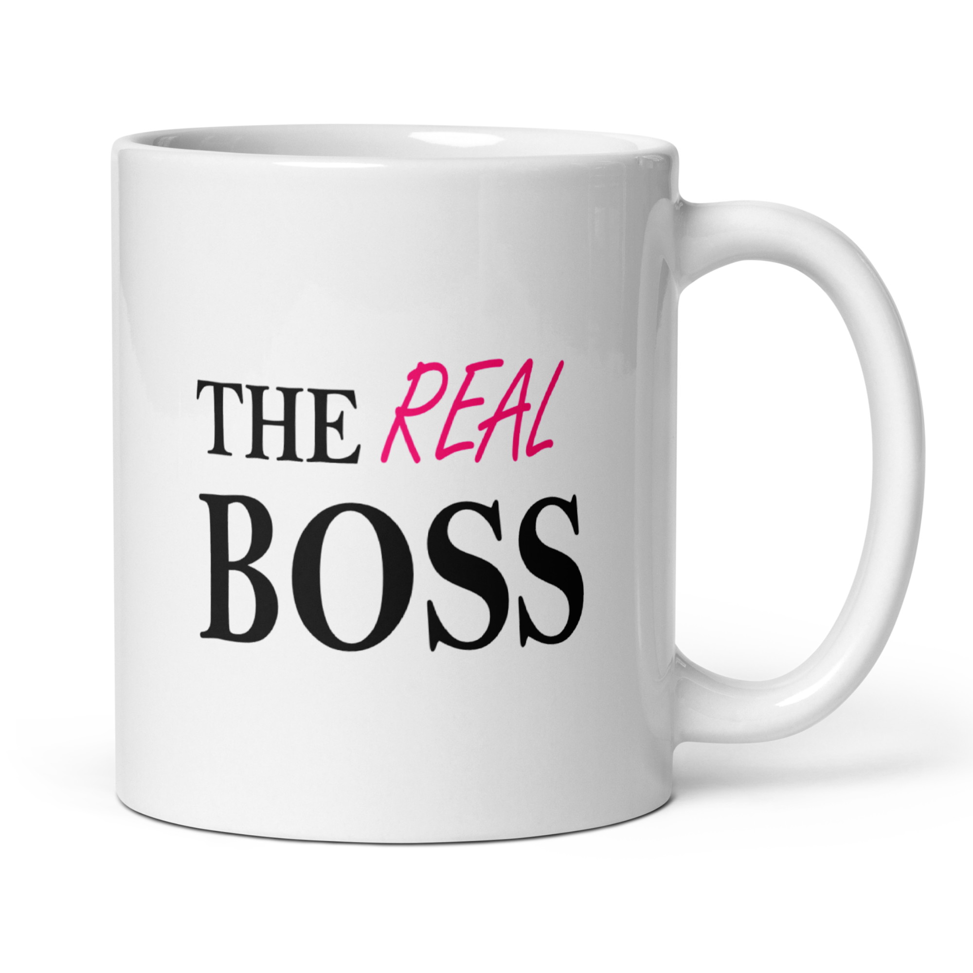 The Real Boss 11oz White Glossy Ceramic Mug - Funny Couples Boss Set (Pairs with "The Boss")