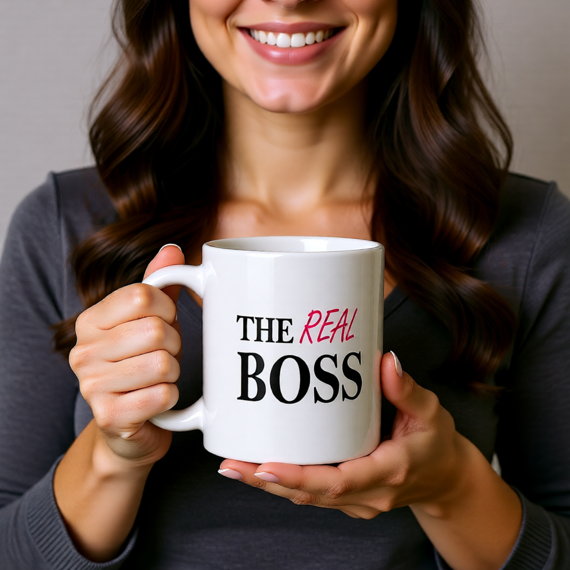 The Real Boss 11oz White Glossy Ceramic Mug - Funny Couples Boss Set (Pairs with "The Boss")
