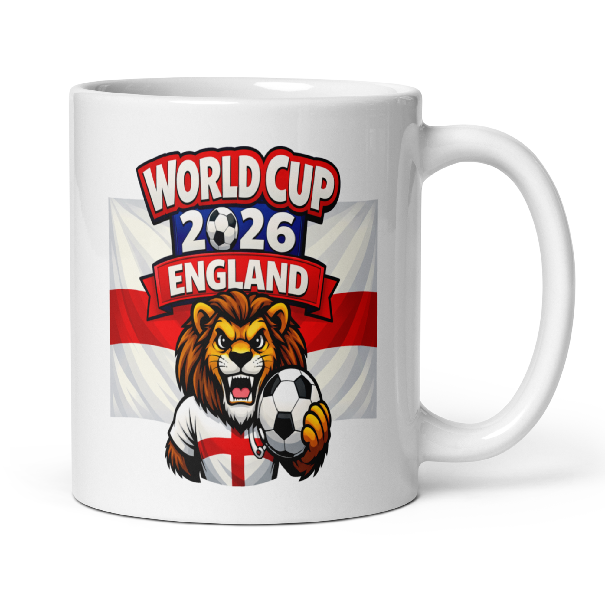 World Cup 2026 England 11oz White Glossy Ceramic Mug - Official Three Lions Football Fan Gift